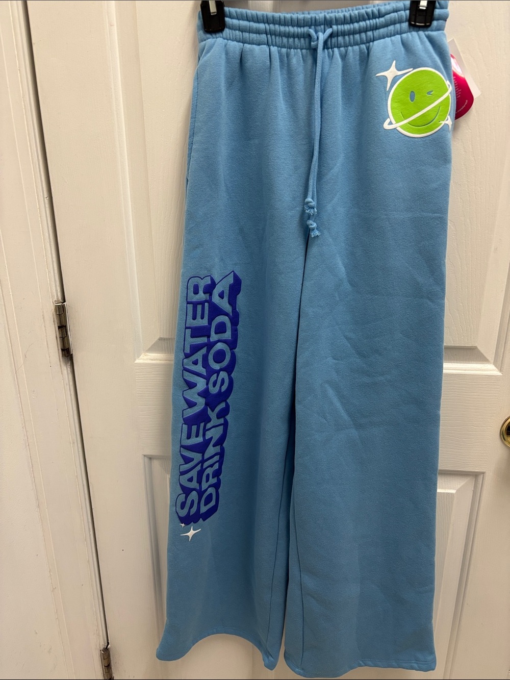 Light Blue Graphic Track Pants with Planet Motif